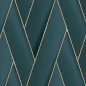 Debona Armando Herringbone lattice Geometric Motif Geo Metallic Vinyl Wallpaper Green Gold 2122