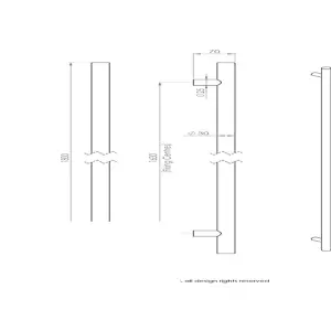 2x Straight T Bar Pull Handle 1800 x 30mm 1630mm Fixing Centres Satin Steel