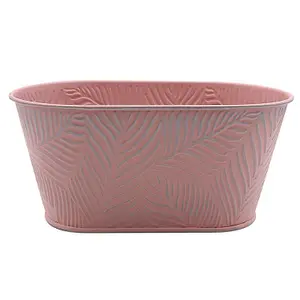 2.7L Pastel Pink Trough Planter Leaf Pattern Patio 29cm Pot Decor Bowl Leaves