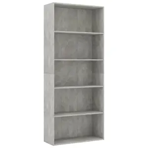 Berkfield 5-Tier Book Cabinet Concrete Grey 80x30x189 cm Engineered Wood