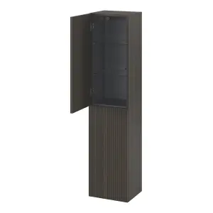 GoodHome Kentia Ribbed effect Walnut Veneer Double Bathroom Column cabinet (H)150cm (W)35cm