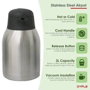 Oypla 2L Stainless Steel Airpot Insulated Vacuum Thermal Flask Jug