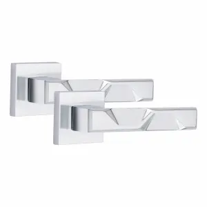 4 Pair Modern Nova Design Polished Chrome Premium Door Handles Square Rose - Golden Grace