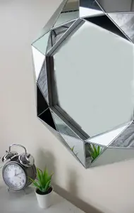 Large Jewel Cut Bevelled Wall Mirror