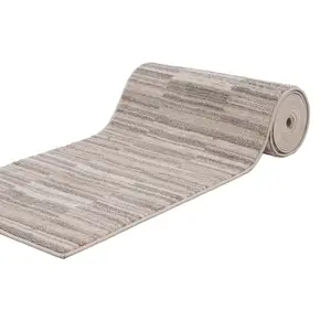 Neutral Beige Distressed Block Striped Soft Extra Long Runner Rug Stair Carpet 60cmx8m