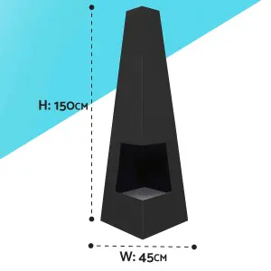 Dellonda Chiminea, Wood Burner, Heater for Outdoors W45cm x H150cm - Black Steel