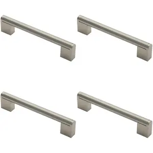 4x Round Bar Pull Handle 168 x 14mm 128mm Fixing Centres Satin Nickel & Steel