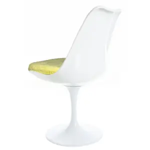 White Tulip Dining Chair with Luxurious Yellow Cushion