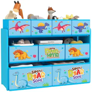 AIYAPLAY 3-Tier Toy Organiser Shelf with 9 Storage Boxes for Bedroom Blue