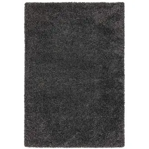 Modern Charcoal Shaggy Plain Easy To Clean Dining Room Rug-200cm X 290cm