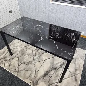 Dining Table Black Glass Kitchen Place for 6 Seats, Dining Table Only (Black H 75 x L 134 x W 70 cm)