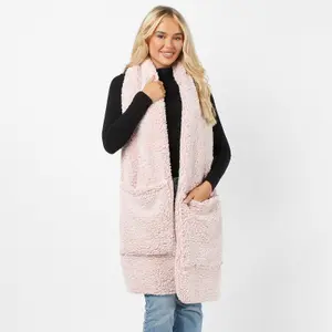 Teddy Fleece Scarf Long Thermal Soft Pockets Hand Neck Warmer Marl, Blush