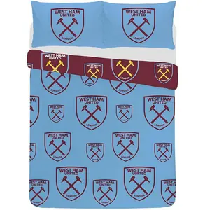 West Ham United FC Duvet Cover Set Claret Red/Sky Blue (Single)