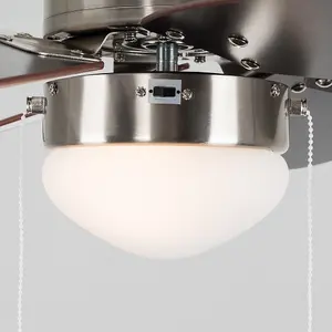 ValueLights Silver Chrome & Wood 30" Modern 6 Blade Ceiling Fan with Flush Light - Includes 4w LED Golfball Bulb 3000K Warm White