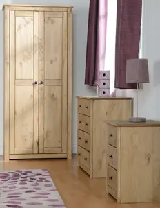 PANAMA Waxed Pine Finish 2 Door Wardrobe