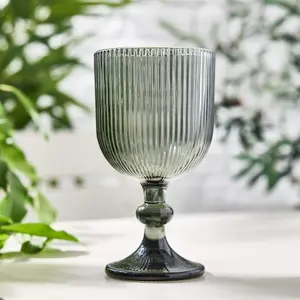 Set of 2 Vintage Luxury Grey Ribbed Drinking Wine Glass Wine Goblets 360ml