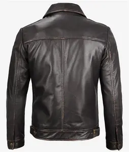 Brown Vintage Leather Jacket - Mens Shirt Collar Leather Jacket