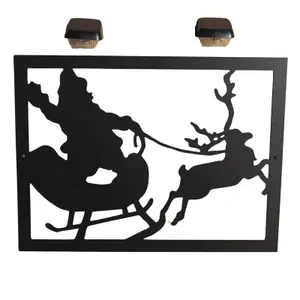 Premium Large Santa and Reindeer Garden Wall Art and Twin Solar Lighting