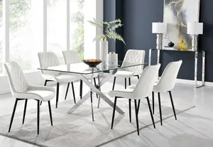 Furniturebox UK Leonardo 6 Dining Table and 6 Cream Pesaro Black Leg Chairs