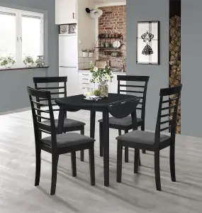 Hallowood Furniture Ledbury Drop Leaf Round Table Set with 4 Chairs in Black Finish