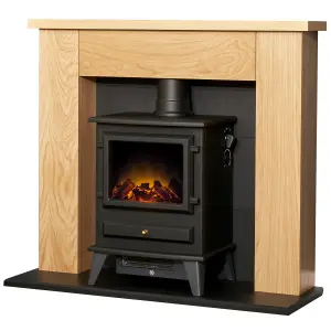 Adam Chester Stove Fireplace in Oak & Black with Hudson Electric Stove in Black, 39 Inch