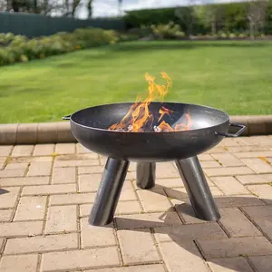 Caldera Fire Pit Bowl - Weatherproof Metal Outdoor Garden Log Wood Burner with Brushed Oil Finish & Handles - H30 x 50cm Diameter