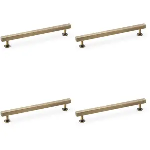 4 PACK - Straight Square Bar Pull Handle - Antique Brass 192mm Centres SOLID BRASS Drawer