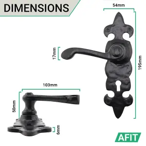 AFIT Black Antique Fleur De Lys Door Handles for Key Lock - 1 Pair of Cast Iron Internal Lever Handles on Backplate