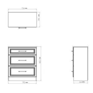 Kent Ready assembled Matt dark grey light oak effect 3 Drawer Chest of drawers (H)885mm (W)765mm (D)415mm