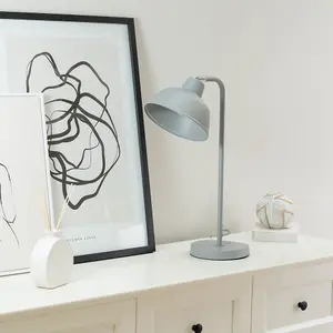 ValueLights Morris Grey Metal Stem Table Lamp with Angled Dome Shade for Living Room Bedroom office - LED Bulb Included