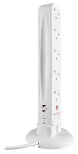 Masterplug Surge White 13A 10 socket Extension lead with USB, 1m