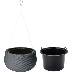 Hanging Planter Basket Pot Plaited Flower Planter Chain Home Garden Decorative Anthracite Mika