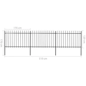 Berkfield Garden Fence with Spear Top Steel 5.1x1.2 m Black