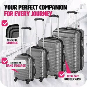 Suitcase Set - 4 hard-shell suitcases with telescopic handle, swivel wheels - grey