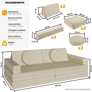 Kids Sofa Lilly - 8-piece, flexible arrangement play sofa, thick padding, removable covers - 80 Centimetre beige