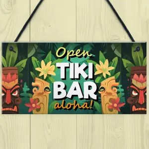 Red Ocean Aloha Tiki Bar Open Hanging Garden Sign Bar Pub Plaque Cocktails Beach Decoration Sign Friendship Gift