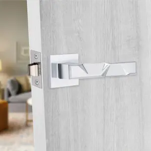 1 Pair Modern Nova Design Polished Chrome Premium Door Handles Square Rose 3" Ball Bearing Hinges and Tubular Latch - Golden Grace