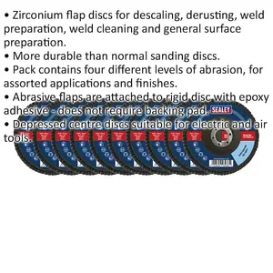 10 Pack of 115mm Zirconium Flap Discs with 22mm Bore - Assorted Grits for Versatile Applications