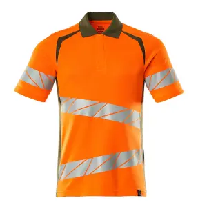 Mascot Accelerate Safe Modern Fit Polo Shirt (Hi-Vis Orange/Moss Green)  (X Large)