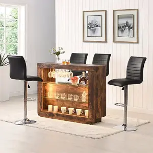 Fiesta Smoked Oak Bar Table Unit With 4 Ripple Black Stools