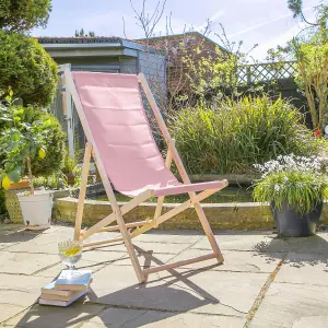 Harbour Housewares - Folding Wooden Deck Chairs - Light Pink - Pack of 2