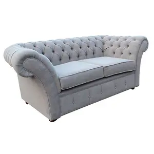 Chesterfield 2 Seater Verity Plain Silver Fabric Sofa Settee Bespoke In Balmoral Style