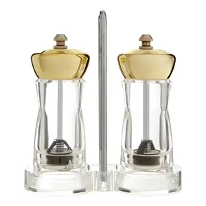 Maison by Premier Cody Gold/Clear Salt And Pepper Mill Set On Stand