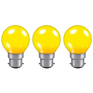 Crompton Lamps 15W Golfball B22 Dimmable Colourglazed IP65 Yellow (3 Pack)