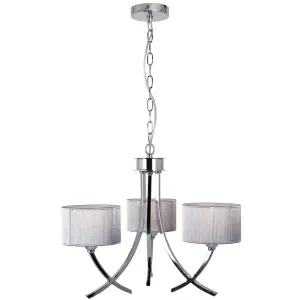 Justina 3 Light Polished Chrome Chandelier with Silver String Shade