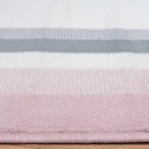 Blush Pink Grey Bordered Living Room Rug 190x280cm