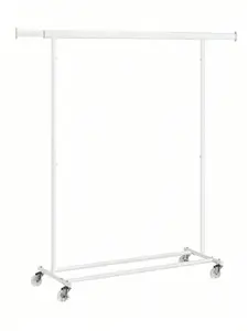 SONGMICS Clothes Rack On Wheels, Heavy Duty Clothes Rail, With Extendable Hanging Rail, 90 Kg Load Capacity, Classic White