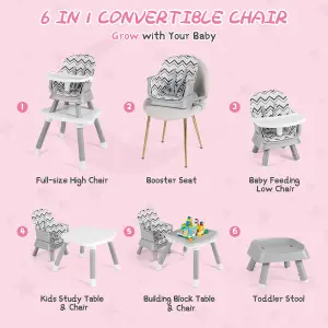 Costway 6-in-1 Baby High Chair Infant Feeding Chair Kids Stool w/Removable Tray & Cushion