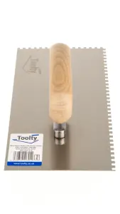 Toolty Stainless Steel Adhesive Notched Trowel with Wooden Handle 270mm 4x4mm for Tiling Plastering Rendering DIY