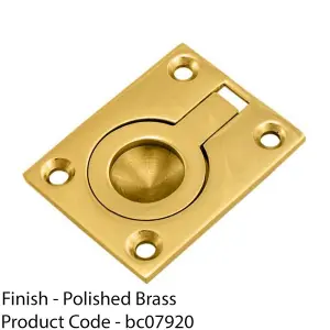 Flush Ring Recessed Pull Handle 50 x 38mm 8mm Depth Polished Brass Sliding Door